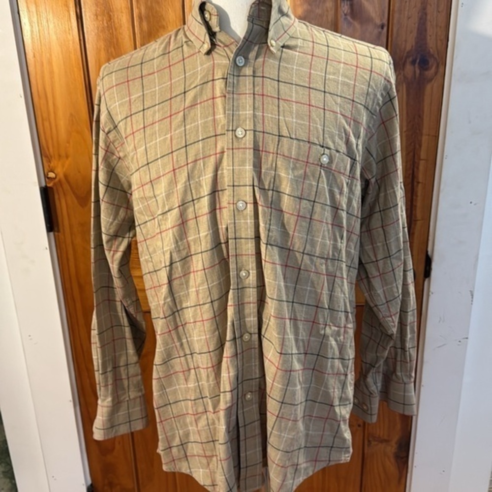 Orvis Tan and Red Casual Button Down Shirt M